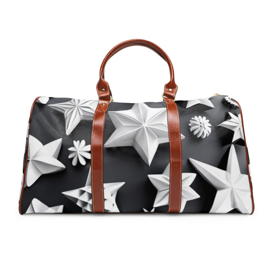 Waterproof Travel Bag_Nylon & PU Leather_Black&White Stars Pattern(AOP)