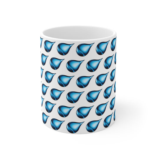Coffee Mug_White Ceramic Mug 11oz_C Handle_BPA-free_Water Droplet Pattern