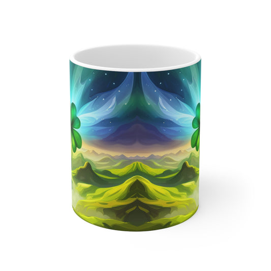 Coffee Mug_White Ceramic Mug 11oz_C Handle_BPA-free_Clover Fantasy Art