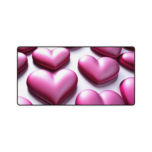 Desk Mat_31.5"x15.5"_Non-Slip Rubber Base_Supports Optical & Laser Mice_3D-Pink Hearts