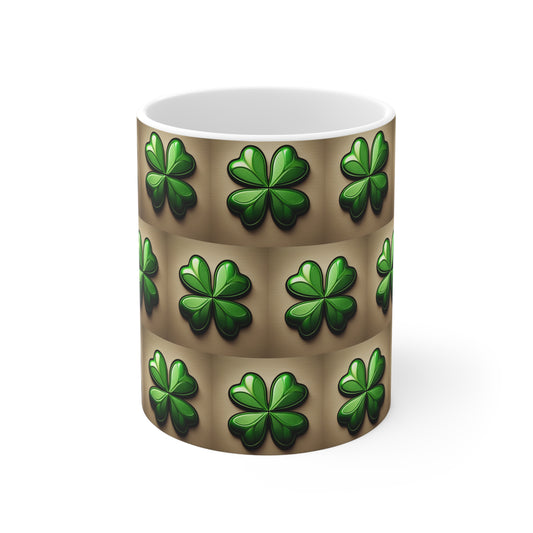 Coffee Mug_White Ceramic Mug 11oz_C Handle_BPA-free_Clovers(GB)