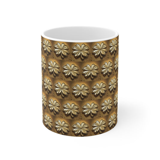 Coffee Mug_White Ceramic Mug 11oz_C Handle_BPA-free_Golden Clovers
