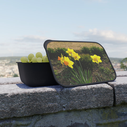 PLA Bento Box with Band and Utensils_Yellow Flower